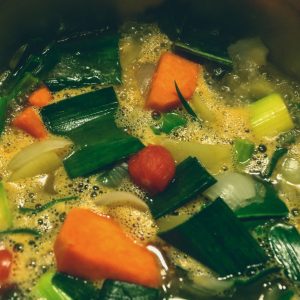 vegetable dish in black bowl