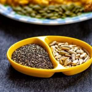 yellow ceramic bowl with brown beans