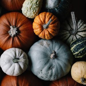 a bunch of pumpkins sitting on top of each other