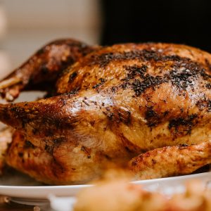 roasted chicken on white ceramic plate