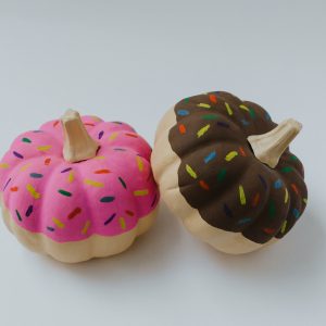 two strawberry and chocolate pumpkin doughnut toy