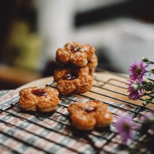 cookies beside purple flower