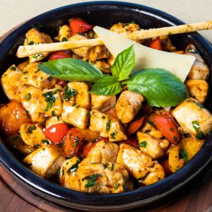 cooked food on black ceramic bowl