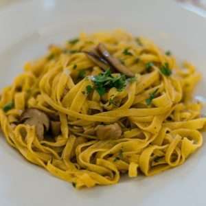 pasta dish on white ceramic plate