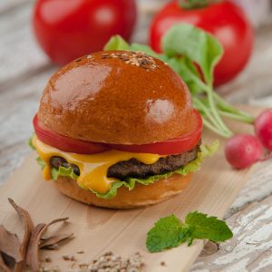 photo of burger with tomato and cheese