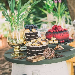 cakes on tray on table