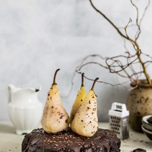 pears on top of cake