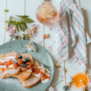 flat lay photography of bread on gray plate