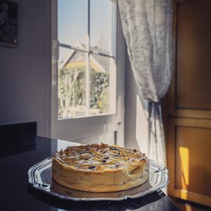 brown pie on stainless steel tray