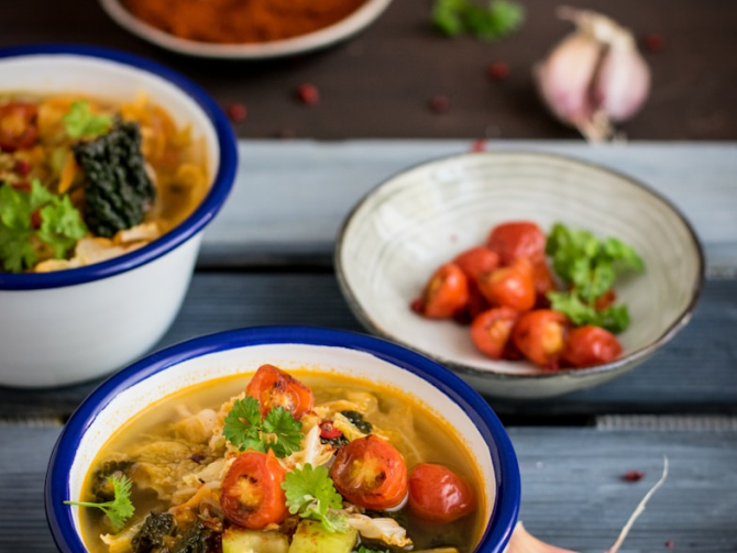 several vegetable dishes