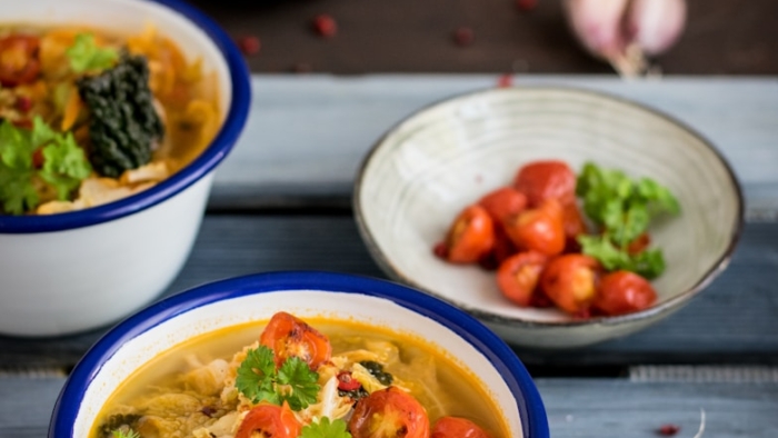 several vegetable dishes